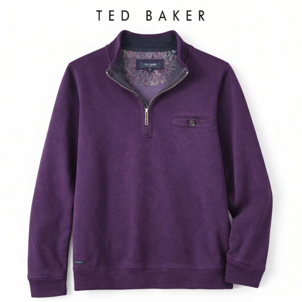 Ted Baker London Purple 1/4 Zip Pullover Sweater Mens Size 5‎ Large
